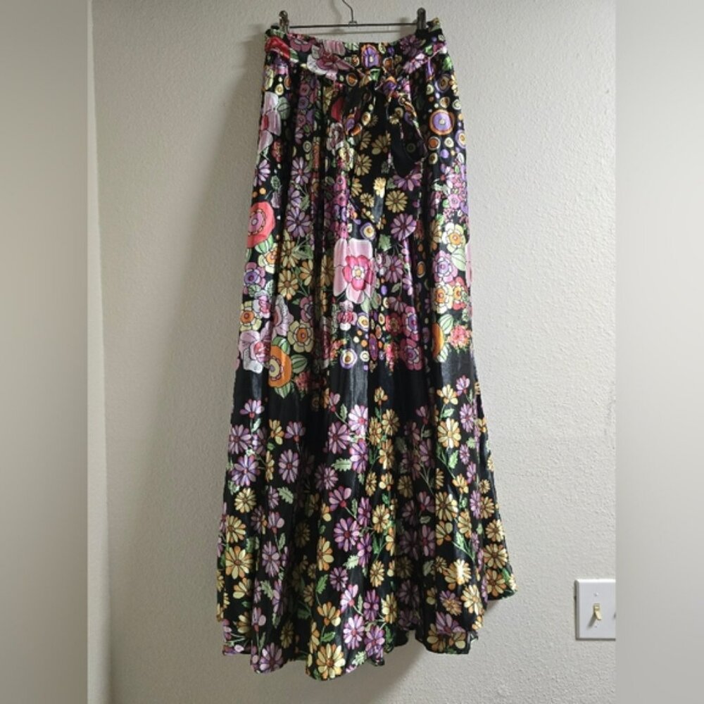 Floral Maxi Skirt - Black and Multicolor